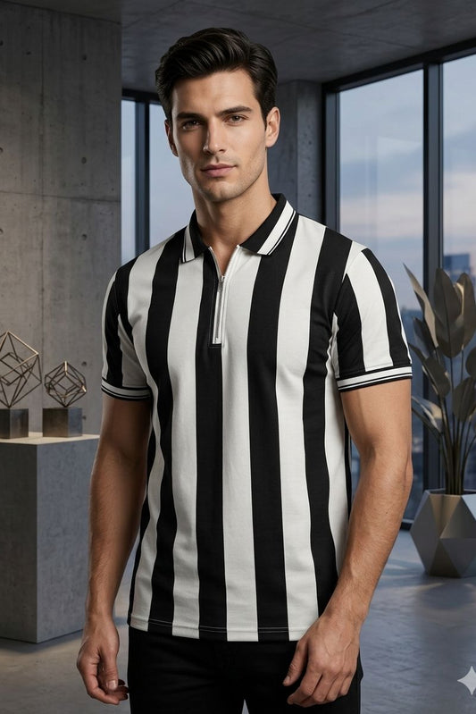 The Monochrome Stripe Zip-Polo
