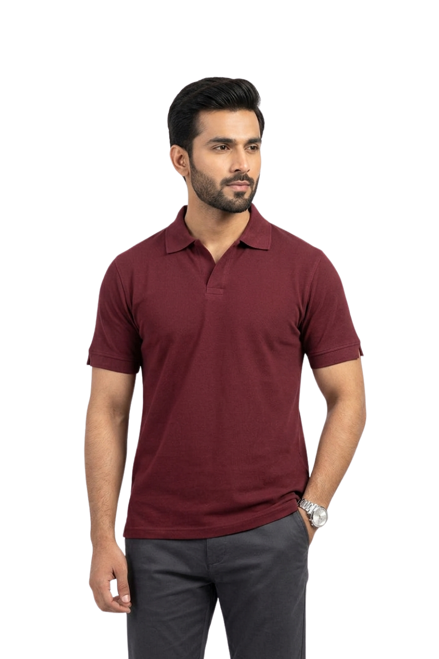 Maroon V-Shape Polo