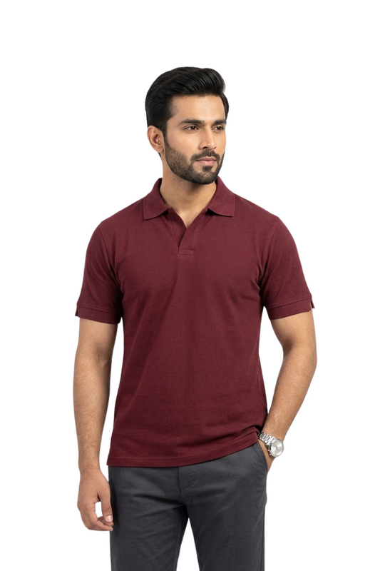 Maroon V-Shape Polo