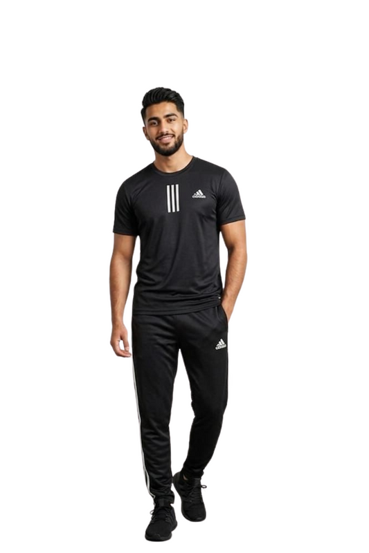 Adidas Stealth Linear Performance Tracksuit – Matte Black