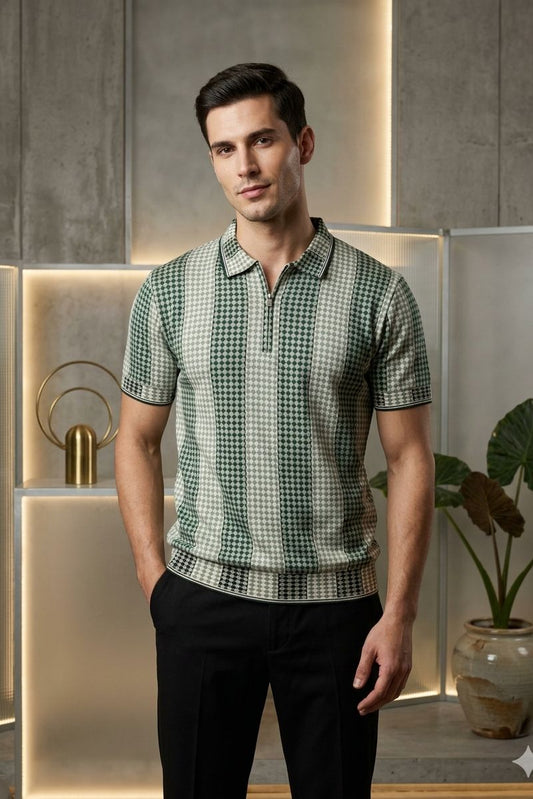 The "Checkmate" Diamond Knit Zip-Polo